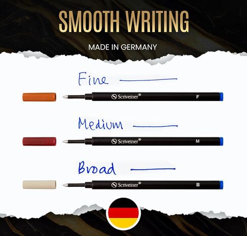 Scriveiner Silver Chrome Rollerball Pen - Stunning Luxury Pen with 24K Gold Finish bundle with Rollerball Refill Blue Fine - 4 Rollerball Refills in one box in Saudi Arabia