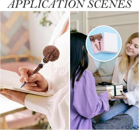 Beadthoven 10pcs Fluffy Beadable Pens, Cute Fuzzy Pom Pom Pen Plush Ball Beaded Pens DIY Plastic Bead Pens Shaft Black Ink Ballpoint Pens for DIY Pens Making Office School Gift Coffee Brown in Saudi Arabia