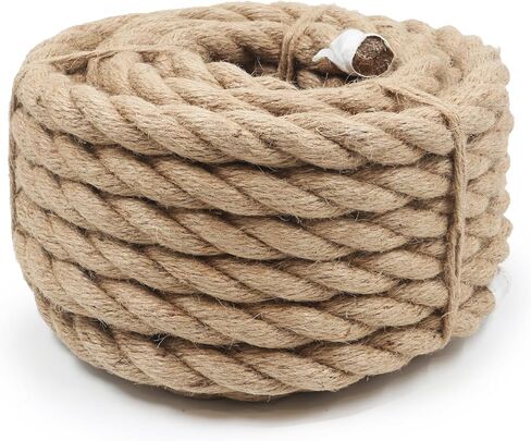3/4" x 50' (20mm x 15m) Natural Jute Twist Rope - Ideal for Porch Swing, Railing, Landscaping, Crafting, Gardening, DIY Projects, Home Décor, and Outdoor Use in Kuwait