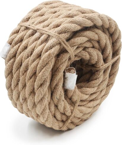 3/4" x 50' (20mm x 15m) Natural Jute Twist Rope - Ideal for Porch Swing, Railing, Landscaping, Crafting, Gardening, DIY Projects, Home Décor, and Outdoor Use in Kuwait