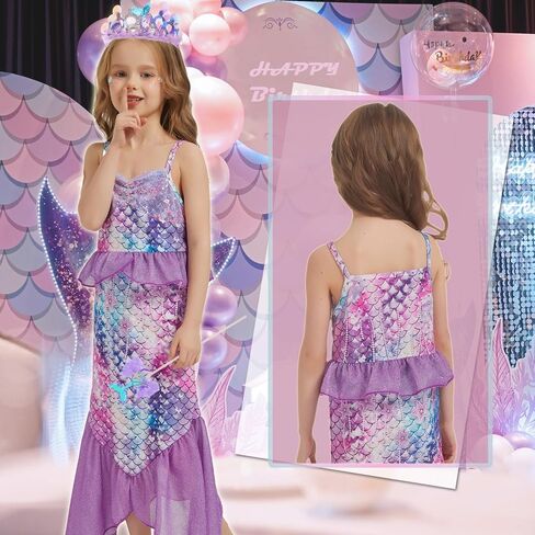 Mermaid Costume for Girls, Little Mermaid Dress, Princess Dress Up for Girls 3-12 for Dress Up Birthday Gift in Saudi Arabia