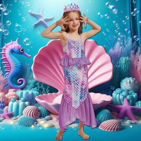 Mermaid Costume for Girls, Little Mermaid Dress, Princess Dress Up for Girls 3-12 for Dress Up Birthday Gift in Saudi Arabia