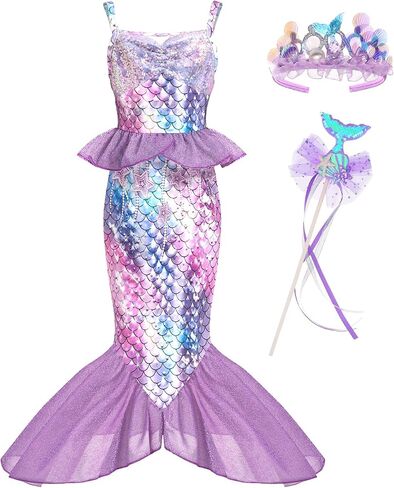 Mermaid Costume for Girls, Little Mermaid Dress, Princess Dress Up for Girls 3-12 for Dress Up Birthday Gift in Saudi Arabia
