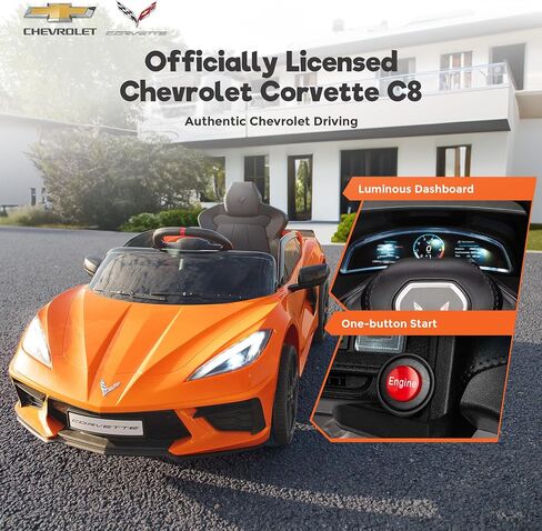 Licensed Chevrolet Corvette C8 12V Ride On Car, Electric Car w/Remote Control, LED Lights, Shiny Dashboard, 3 Speeds Mode, Soft Start, Bluetooth Speaker, Battery Powered Cars for Kids to Drive in Saudi Arabia