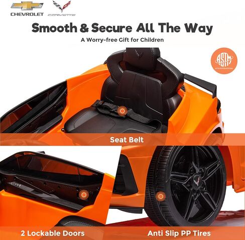 Licensed Chevrolet Corvette C8 12V Ride On Car, Electric Car w/Remote Control, LED Lights, Shiny Dashboard, 3 Speeds Mode, Soft Start, Bluetooth Speaker, Battery Powered Cars for Kids to Drive in Saudi Arabia