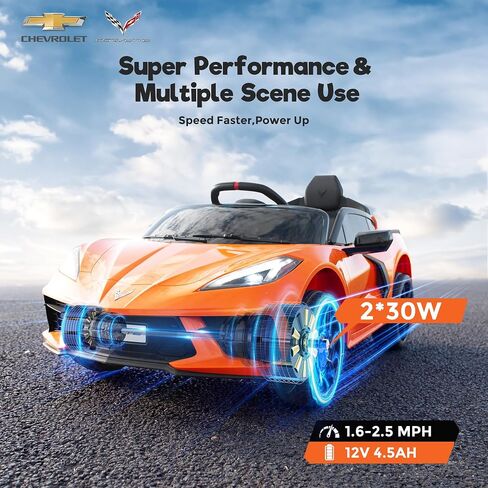 Licensed Chevrolet Corvette C8 12V Ride On Car, Electric Car w/Remote Control, LED Lights, Shiny Dashboard, 3 Speeds Mode, Soft Start, Bluetooth Speaker, Battery Powered Cars for Kids to Drive in Saudi Arabia