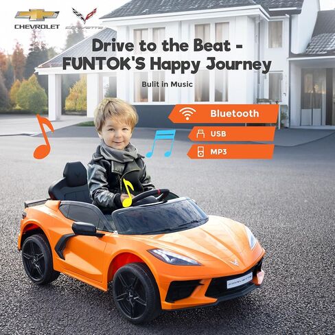 Licensed Chevrolet Corvette C8 12V Ride On Car, Electric Car w/Remote Control, LED Lights, Shiny Dashboard, 3 Speeds Mode, Soft Start, Bluetooth Speaker, Battery Powered Cars for Kids to Drive in Saudi Arabia