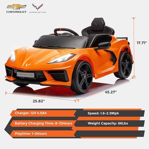 Licensed Chevrolet Corvette C8 12V Ride On Car, Electric Car w/Remote Control, LED Lights, Shiny Dashboard, 3 Speeds Mode, Soft Start, Bluetooth Speaker, Battery Powered Cars for Kids to Drive in Saudi Arabia