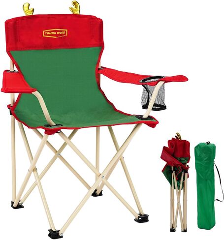 YOUNG WOOD Portable Camping Chair Beach Chair Outdoor Foldable Chair, Included Mesh Cup Holder & Safety Lock to Avoid Pinch Hand, Suitable for Christmas, Camp, Party, with Carrying Bag, Ages 2 to 7 in Saudi Arabia