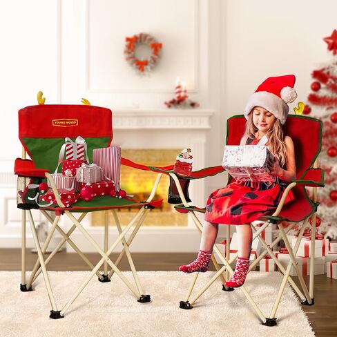 YOUNG WOOD Portable Camping Chair Beach Chair Outdoor Foldable Chair, Included Mesh Cup Holder & Safety Lock to Avoid Pinch Hand, Suitable for Christmas, Camp, Party, with Carrying Bag, Ages 2 to 7 in Saudi Arabia