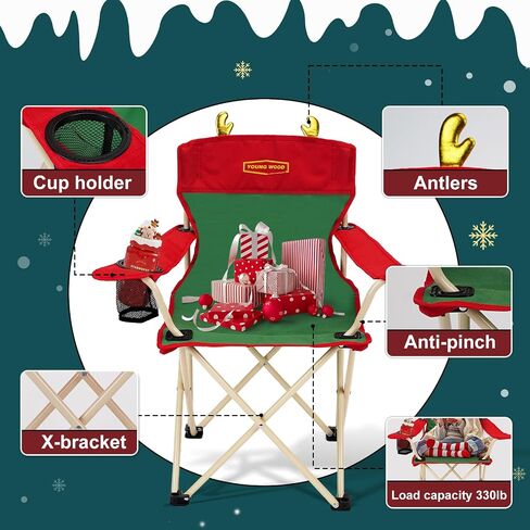 YOUNG WOOD Portable Camping Chair Beach Chair Outdoor Foldable Chair, Included Mesh Cup Holder & Safety Lock to Avoid Pinch Hand, Suitable for Christmas, Camp, Party, with Carrying Bag, Ages 2 to 7 in Saudi Arabia