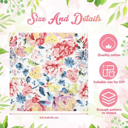TATUO 30 PCS 10 "Green Floral موضوع خيط القطن مربعات الأزهار الأزهار الأزهار الأزهار الأزهار مربع لخياطة Scrapbooking DIY Craft Patchwork in Kuwait