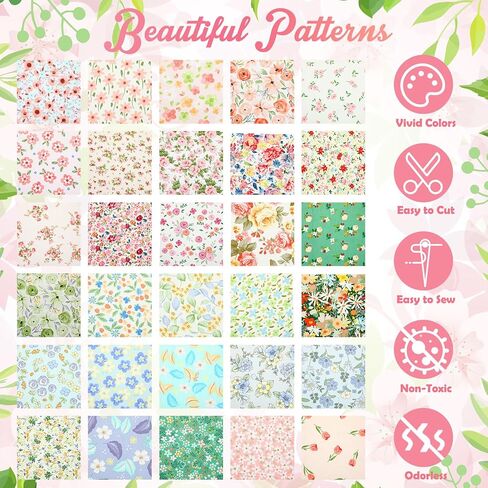 TATUO 30 PCS 10 "Green Floral موضوع خيط القطن مربعات الأزهار الأزهار الأزهار الأزهار الأزهار مربع لخياطة Scrapbooking DIY Craft Patchwork in Kuwait