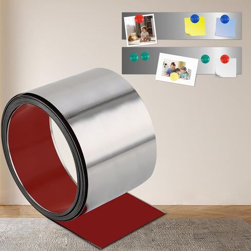 Self Adhesive Backing Metal Strip for Magnets, Flexible Ferrous Memo Tapes Roll for Bulletin Boards in Studio, Office, School (Glossy Silver, 118''L x 1.57''W) in Kuwait