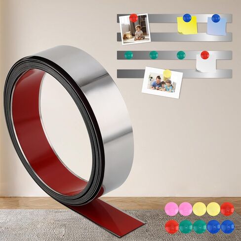 Self Adhesive Backing Metal Strip for Magnets, Flexible Ferrous Memo Tapes Roll for Bulletin Boards in Studio, Office, School (Glossy Silver, 118''L x 1.57''W) in Kuwait