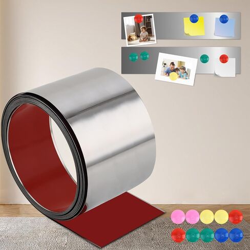 Self Adhesive Backing Metal Strip for Magnets, Flexible Ferrous Memo Tapes Roll for Bulletin Boards in Studio, Office, School (Glossy Silver, 118''L x 1.57''W) in Kuwait