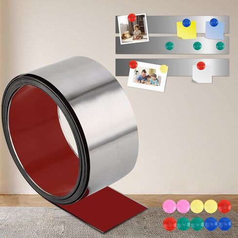 Self Adhesive Backing Metal Strip for Magnets, Flexible Ferrous Memo Tapes Roll for Bulletin Boards in Studio, Office, School (Glossy Silver, 118''L x 1.57''W) in Kuwait