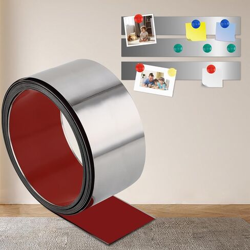 Self Adhesive Backing Metal Strip for Magnets, Flexible Ferrous Memo Tapes Roll for Bulletin Boards in Studio, Office, School (Glossy Silver, 118''L x 1.57''W) in Kuwait