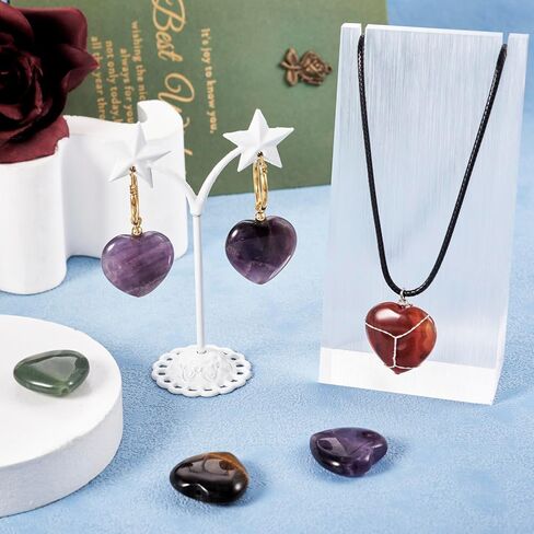 Fashewelry 16 PCS شكل قلب طبيعي تشمل حبة الحجر الطبيعية Aventurine و Rose Quartz & Red Agate & Tiger Eye & Amethyst لـ Mother Bracelet Neckleace Netclace Making 1.6 مم حفرة in Kuwait