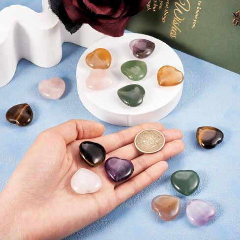 Fashewelry 16 PCS شكل قلب طبيعي تشمل حبة الحجر الطبيعية Aventurine و Rose Quartz & Red Agate & Tiger Eye & Amethyst لـ Mother Bracelet Neckleace Netclace Making 1.6 مم حفرة in Kuwait