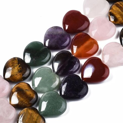 Fashewelry 16 PCS شكل قلب طبيعي تشمل حبة الحجر الطبيعية Aventurine و Rose Quartz & Red Agate & Tiger Eye & Amethyst لـ Mother Bracelet Neckleace Netclace Making 1.6 مم حفرة in Kuwait