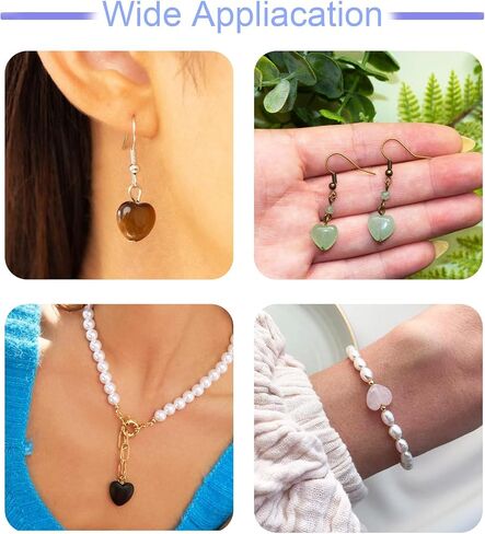 Fashewelry 16 PCS شكل قلب طبيعي تشمل حبة الحجر الطبيعية Aventurine و Rose Quartz & Red Agate & Tiger Eye & Amethyst لـ Mother Bracelet Neckleace Netclace Making 1.6 مم حفرة in Kuwait