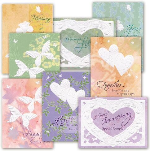 Current Deluxe Embossed Anniversary Greeting Card Set - Value Pack of 16 Cards With White Envelopes, 8 Designs, Large 5" x 7" Assortment in Kuwait