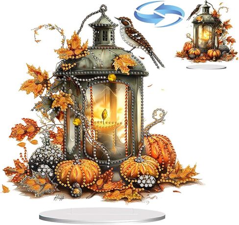 ARTopet DIY Diamond Desktop Ornament Autumn Special Shaped Crystal Diamond Art Painting Double Sided Pattern Single Sided Diamond Tabletop Ornaments Home Decor-Pumpkin Lantern in Kuwait