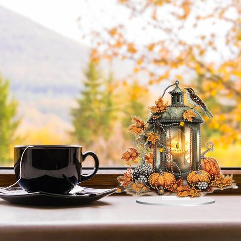 ARTopet DIY Diamond Desktop Ornament Autumn Special Shaped Crystal Diamond Art Painting Double Sided Pattern Single Sided Diamond Tabletop Ornaments Home Decor-Pumpkin Lantern in Kuwait