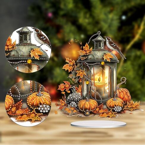 ARTopet DIY Diamond Desktop Ornament Autumn Special Shaped Crystal Diamond Art Painting Double Sided Pattern Single Sided Diamond Tabletop Ornaments Home Decor-Pumpkin Lantern in Kuwait