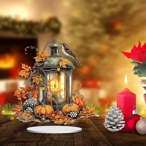 ARTopet DIY Diamond Desktop Ornament Autumn Special Shaped Crystal Diamond Art Painting Double Sided Pattern Single Sided Diamond Tabletop Ornaments Home Decor-Pumpkin Lantern in Kuwait