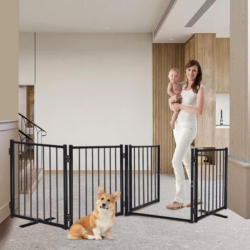 Freestanding Dog Gate Pet Gates Puppy Gate 23.6 Inches Height Step Over Pet Fence, Free Standing Dog Gate Indoor Outdoor Expands Up to 80 Inches Doggie Gates Small Dog Gates for Doorways Stairs in Saudi Arabia