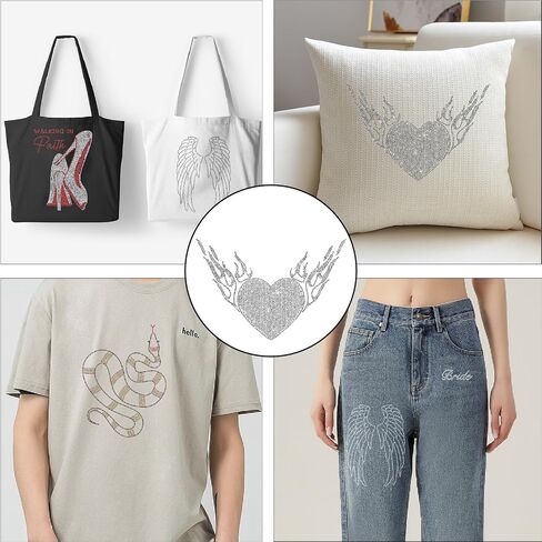 Creatcabin أجنحة الحديد Rhinestone على ملصق Bling Angel Iron على بقع بقع شارات Hot Fix Fixs Repair Repair Transfer Transfer for T-Shirt Facs Letters Hats Party Silver 11.8x8.7inch in Kuwait