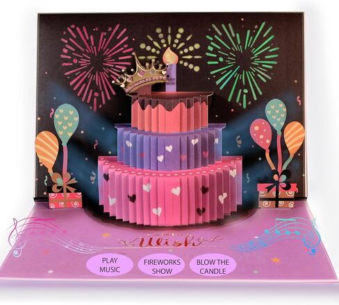 3D Pop Up Happy Birthday Cards for Men – LED Fireworks & Music with Blow The Candle, Gold Crown, 3D Balloons, Blue Design - Happy Birthday Card for Him - Dad, Husband, Boys & Son (8.27" x 5.27") in Saudi Arabia