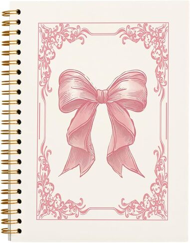 Pink Bow Coquette Notebook Journal, Preppy Notebook, Girly Notebook, Pink Aesthetic Notebook, Pink Desk Accessories for Women, Preppy Office Supplies, Hardcover Spiral Notebook 5.5x8.3 in Kuwait