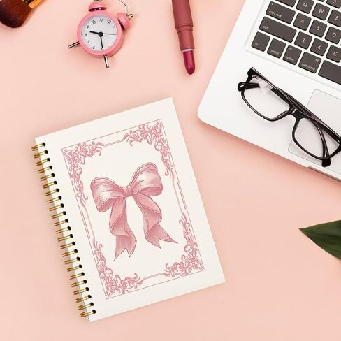 Pink Bow Coquette Notebook Journal, Preppy Notebook, Girly Notebook, Pink Aesthetic Notebook, Pink Desk Accessories for Women, Preppy Office Supplies, Hardcover Spiral Notebook 5.5x8.3 in Kuwait