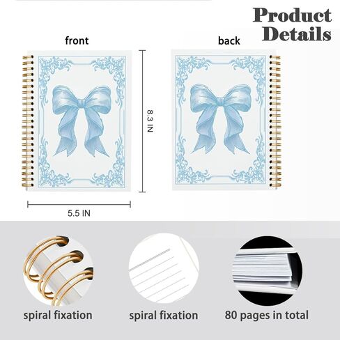 Pink Bow Coquette Notebook Journal, Preppy Notebook, Girly Notebook, Pink Aesthetic Notebook, Pink Desk Accessories for Women, Preppy Office Supplies, Hardcover Spiral Notebook 5.5x8.3 in Kuwait