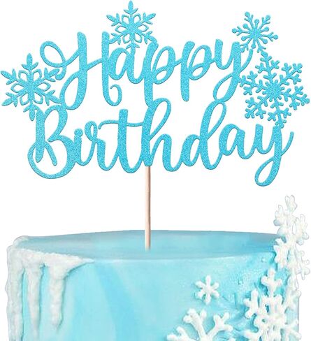 Rsstarxi 1 Pack Snowflake Happy Birthday Cake Topper Glitter Winter Frozen Theme Snowflake Cake Pick for Baby Shower Kids Christmas Party Cake Decorations Supplies Blue in Saudi Arabia