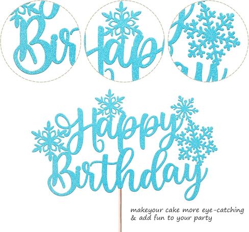 Rsstarxi 1 Pack Snowflake Happy Birthday Cake Topper Glitter Winter Frozen Theme Snowflake Cake Pick for Baby Shower Kids Christmas Party Cake Decorations Supplies Blue in Saudi Arabia