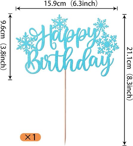 Rsstarxi 1 Pack Snowflake Happy Birthday Cake Topper Glitter Winter Frozen Theme Snowflake Cake Pick for Baby Shower Kids Christmas Party Cake Decorations Supplies Blue in Saudi Arabia