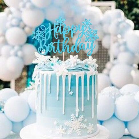 Rsstarxi 1 Pack Snowflake Happy Birthday Cake Topper Glitter Winter Frozen Theme Snowflake Cake Pick for Baby Shower Kids Christmas Party Cake Decorations Supplies Blue in Saudi Arabia