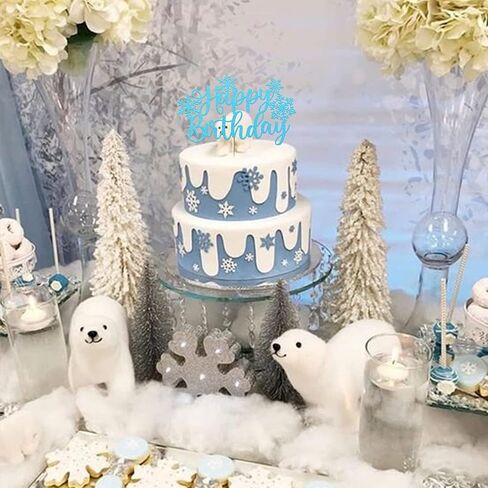 Rsstarxi 1 Pack Snowflake Happy Birthday Cake Topper Glitter Winter Frozen Theme Snowflake Cake Pick for Baby Shower Kids Christmas Party Cake Decorations Supplies Blue in Saudi Arabia
