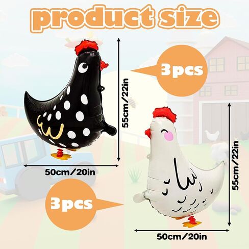 6pcs Chicken Balloons,White And Black Chicken Walking Farm Animals Balloons For Birthday Party Decorations in Saudi Arabia