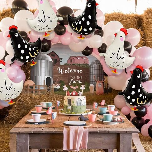 6pcs Chicken Balloons,White And Black Chicken Walking Farm Animals Balloons For Birthday Party Decorations in Saudi Arabia