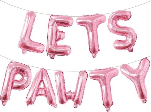 9 Pcs Lets Pawty Balloons Banner 16 Inch, Dog Cat Pet Birthday Letters Sign Lets Pawty Balloons Happy Birthday Banner for Pet Dog Cat Party Supplies Decorations (Pastel Pink) in Saudi Arabia