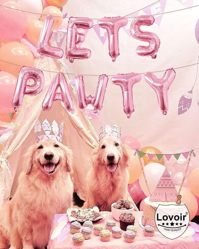 9 Pcs Lets Pawty Balloons Banner 16 Inch, Dog Cat Pet Birthday Letters Sign Lets Pawty Balloons Happy Birthday Banner for Pet Dog Cat Party Supplies Decorations (Pastel Pink) in Saudi Arabia