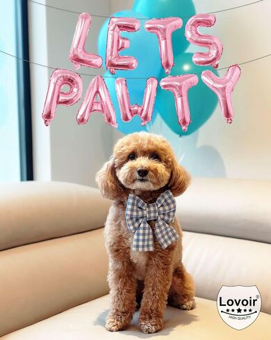 9 Pcs Lets Pawty Balloons Banner 16 Inch, Dog Cat Pet Birthday Letters Sign Lets Pawty Balloons Happy Birthday Banner for Pet Dog Cat Party Supplies Decorations (Pastel Pink) in Saudi Arabia