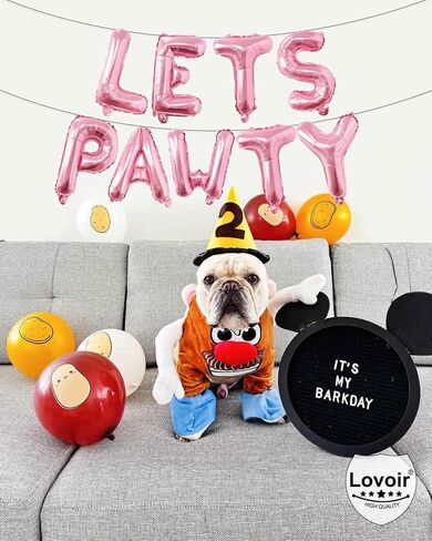 9 Pcs Lets Pawty Balloons Banner 16 Inch, Dog Cat Pet Birthday Letters Sign Lets Pawty Balloons Happy Birthday Banner for Pet Dog Cat Party Supplies Decorations (Pastel Pink) in Saudi Arabia