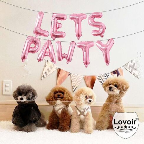 9 Pcs Lets Pawty Balloons Banner 16 Inch, Dog Cat Pet Birthday Letters Sign Lets Pawty Balloons Happy Birthday Banner for Pet Dog Cat Party Supplies Decorations (Pastel Pink) in Saudi Arabia