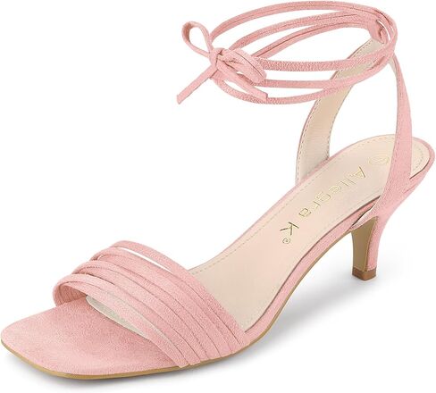 Allegra K Women's Kitten Heel Lace Up Suede Heel Sandals in Kuwait